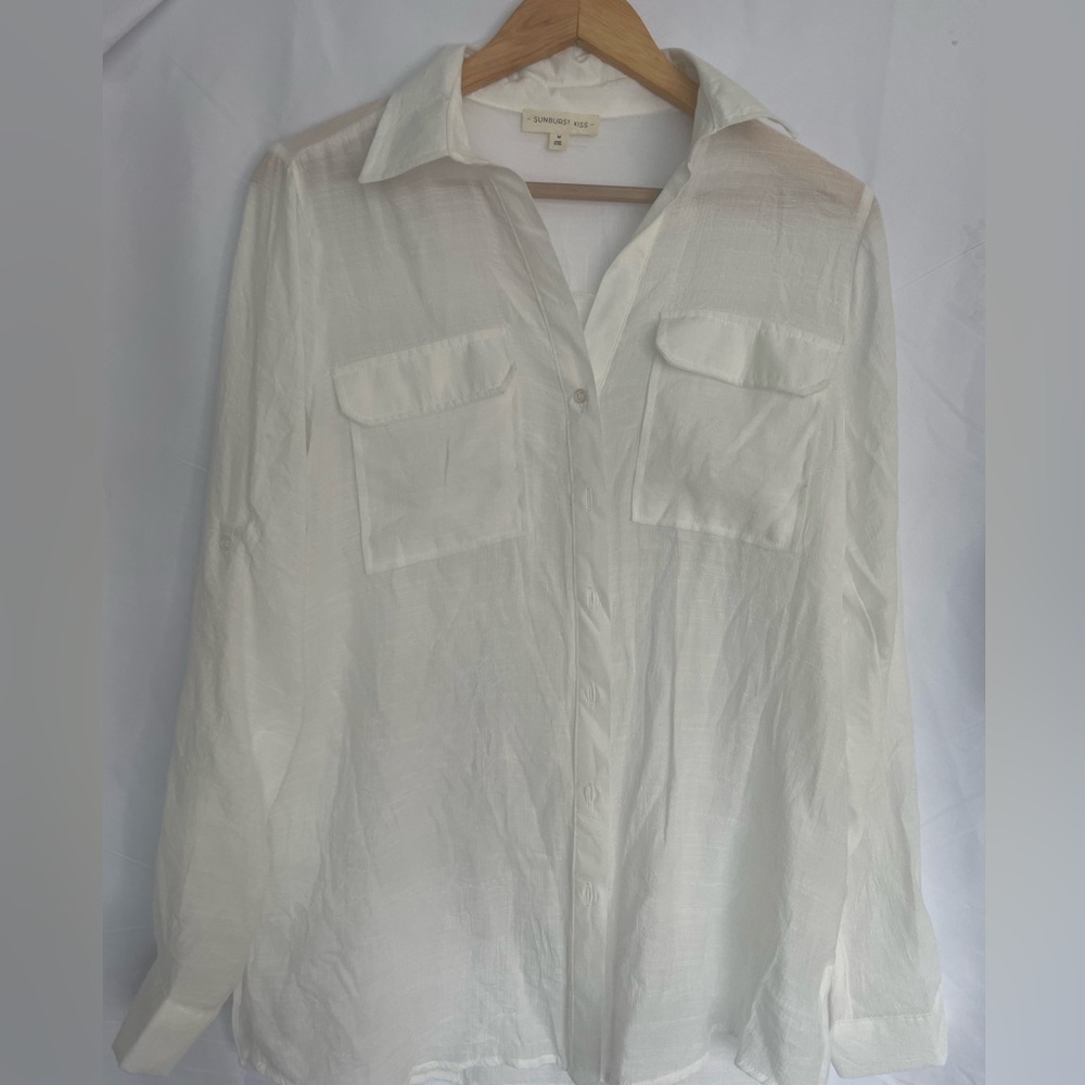 Relaxed Button Down Sheer Utility shirt White